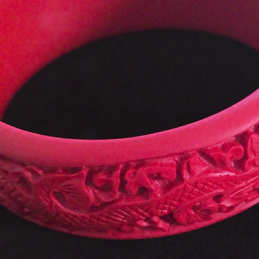 Wide Carved Red Dragon Chrysanthemum Bangle